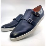 Santoni - Double Buckle Polished Leather Mens Shoes